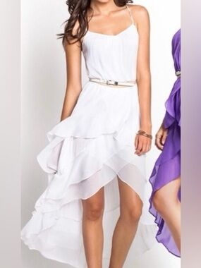 GUESS | ✨NWOT✨ High-Low Ruffle Spaghetti Strap Dress in White